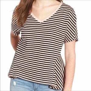 BP Nordstrom Stripe Sharkbite Hem Ruffle Top Shirt